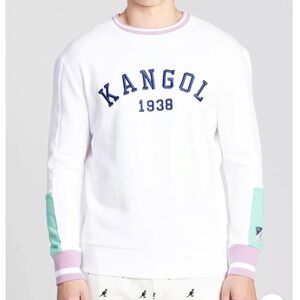 Kangol White Crewneck Sweater with Purple & Mint Accents